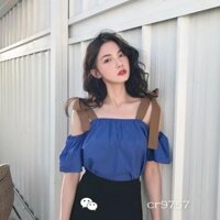 Set áo hở vai buộc dây + quần giả váy