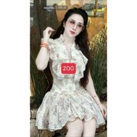 SET ÁO HOA CỔ V ĐAN DÂY TAY CÁNH TIÊN PHỐI CHÂN VÁY XÒE HÀNG TK