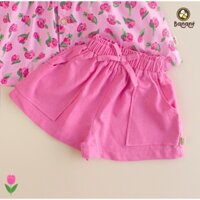 Set áo hoa nhí quần linen cho bé gái Bananè Kids họa tiết xinh xắn - B09D