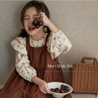Set áo hoa nhí váy yếm bé gái tông nâu vintage có size đại