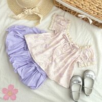 Set Áo Họa Tiết Hoa Nhí Và Chân Váy Dáng Bí Màu Tím Phong Cách Tiểu Thư Cho Bé Gái Mẫu Mới Xuân Hè QC 2025