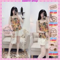Set áo hoa vàng mix quần sooc SAMINN, set đồ nữ cá tính đi chơi sang chảnh ulzzang, bộ đồ nữ mùa hè mặc nhà đẹp rẻ SS1