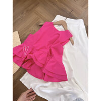 set áo hồng peplum + chân váy