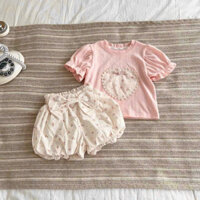 Set áo hồng trái tim Mix quần bí ngô siêu xinh cho bé