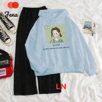 Sét Áo Hoodie Cô Gái Ô Vuông Và Quần Ống Rộng, Áo Thun Thu Đông Thiết Kế Thời Trang, Chất Dày Ấm Áp, Mặc Không Xù Jena