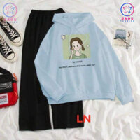 Sét Áo Hoodie Cô Gái Ô Vuôngquần Ống Rộng, Áo Thun Thu Đông Thiết Kế Thời Trang, Chất Dày Ấm Áp Jadefashion
