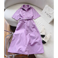 SET ÁO KAKI TÍM CỔ SƠ MI CHÂN VÁY MIDI 💕