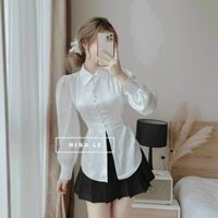 Set áo Kate lụa kèm chân váy trắng ngắn phong cách trẻ trung năng động