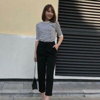 Sét áo kẻ motoghi và quần baggy cúc bấm