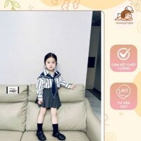 Set áo kẻ sơ mi khăn thuỷ thủ kèm chân váy xám cho bé - Cocobaby Kids