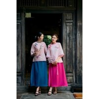 Set Áo Kèm Váy Lụa Dài Cách Tân Giao Chi Nhà Lụa Tiểu Thư Họa Tiết Thêu Hoa Sang Trọng Tinh Tế Đi chơi Lễ Chùa