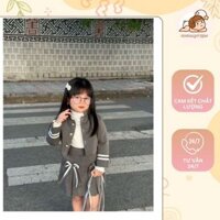 Set áo khoác cổ tàu chân váy đính nơ bé gái - Cocobaby Kids
