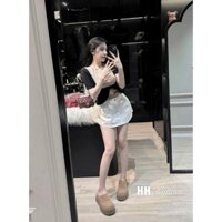 SET ÁO KHOÁC CROPTOP XOĂN NGỰC + ÁO BA LỖ NÂU + CHÂN VÁY XÒE TRẮNG (TH)