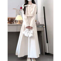 Set Áo Khoác Form Ngắn Thiết Kế Nơ Cổ, Chân Váy Dài Cạp Cao Tôn Dáng Khí Chất Phong Cách Tiểu Thư Kiểu Pháp