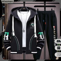 Set Áo Khoác Hoodie Nam Dài Tay In Họa Tiết Phối Quần Nỉ Bo Gấu Thời Trang Mixxmen AO KHOAC NAM 054 + QUAN NAM 069