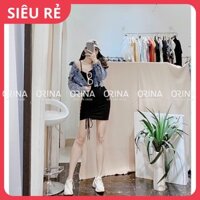 Set áo khoác jean tua rua kèm váy body rút dây nữ Orina - Hàng loại 1, chất đẹp- Giá tốt