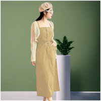 Set Áo Khoác Len Kèm Đầm  Kaki Rút Dây Eo