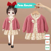 Set áo khoác len kèm váy babydoll cho bé gái mặc thu đông hàng Quảng Châu cao cấp 𝐒𝐀𝐕𝐋𝟏