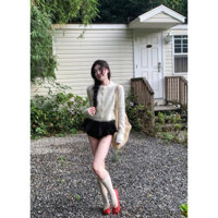 Set áo khoác len lông dáng lửng mix chân váy bí dành cho nữ