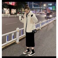 sét áo khoác lông váy body