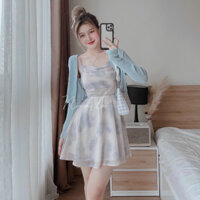 Sét áo khoác mix dầm voan hoa thời trang nữ cao cấp chất thun gân voan cotton