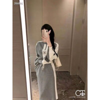 Set áo khoác nỉ cổ lọ channel chân váy suông