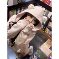 Set áo khoác nỉ tai mèo dáng rộng mix chân váy ngắn cùng loại bánh bèo dành cho nữ