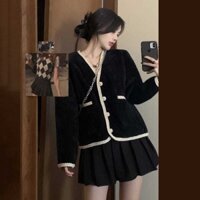 Set Áo Khoác Nỉ Tweet phối dạ + Chân váy Quảng châu loại 1 Siêu Chảnh ( có ảnh thật ) SẴN HÀNG