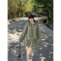 SET ÁO KHOÁC NÓN HOODIE+ CHÂN VÁY XOÈ XẾP LY SPORTY