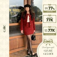 Set áo khoác nữ dài tay chất dạ Tweed phối cúc xinh xắn, chân váy dáng A basic CALIE AK062, CA105