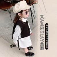 Set áo khoác sát nách + đầm cotton thời trang cho bé