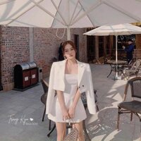 Set áo khoác và đầm 2 dây chất tuyết mưa mềm mịn, dày dặn