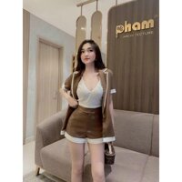 Sét áo khoác vest  áo bra và quần sooc ngắn viền lai sang chảnh - Nâu - Freesize