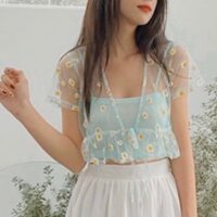 Set Áo khoác voan hoa cúc + Áo 2 dây cotton