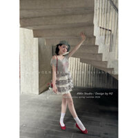 Sét áo kiểu áo kiểu nơ mix chân váy tầng bèo mẫu mới hottren