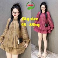 Set Ao Kiểu Babydoll Tay Dài Áo Viền Ren Chất Tơ Đũi Quấn Tầng Giả Váy Đẹp Dễ Thương ESHOP Đồ Bộ Mặc Nhà Sang Chảnh