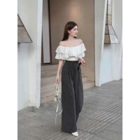 Sét áo kiểu croptop trễ vai bèo tầng mix quần suông mẫu mới HOTTREN