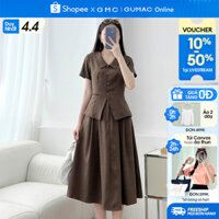 Set Áo kiểu hở V lai thời trang GUMAC LAF0312 - Chân váy xòe chiết ly thời trang GUMAC LVF0313