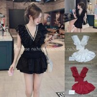 Set áo kiểu nữ kèm chân váy bo chun đi chơi dự tiệc Nahouse set váy nữ đen trắng đỏ thiết kế đẹp xinh xịn sang trọng