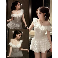 SET ÁO KIỂU TRỄ VAI VIỀM BÈO REN KÈM CHÂN VÁY TẦNG XOÈ XINH