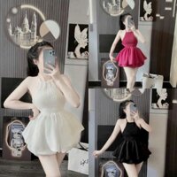 Set áo kiểu xoè 2 dây smocking thân trên kèm quần ống bí chất sọc gân T30