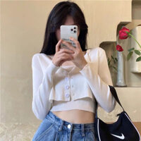 Set áo len 2 dây Inflachi và cardigan croptop len nữ ulzzang thời trang thu đông hàn quốc S-38.1