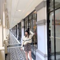 Set Áo Len+ Chân Váy Da beo