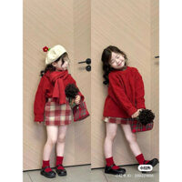 Sét áo len chân váy đỏ cho bé gái hàng QCCC 11-40kg