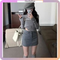 Sét áo len croptop dài tay + chân váy ngắn lưng cao, sét đồ nữ mùa thu đông hàng order Taobao nhà Oanhdilys