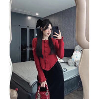 Set áo len hoa hồng