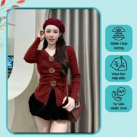 Set áo len hoa trà mix quần nhung bí hot hit