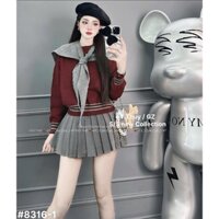 Set áo len kèm khăn thuỷ thủ chân váy xếp ly hàng QC size SM xinh đỉnh