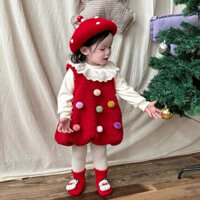 set áo len kèm váy đỏ cho bé mặc tết noel