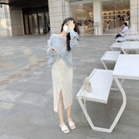 Set Áo Len Kèm Váy Xẻ Tà 2 Mảnh Phong cách retro, đơn giản , sang trọng, thời trang thu đông